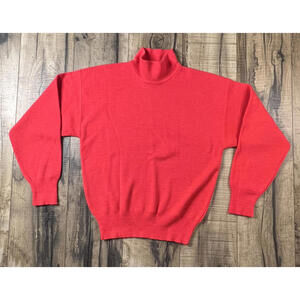 Vtg Ski Wool Blend Mock Neck Neon Coral Pullover Turtlneck PEREGRINE SUN VALLEY.